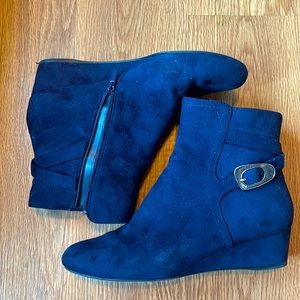 impo midnight blue wedged bootie